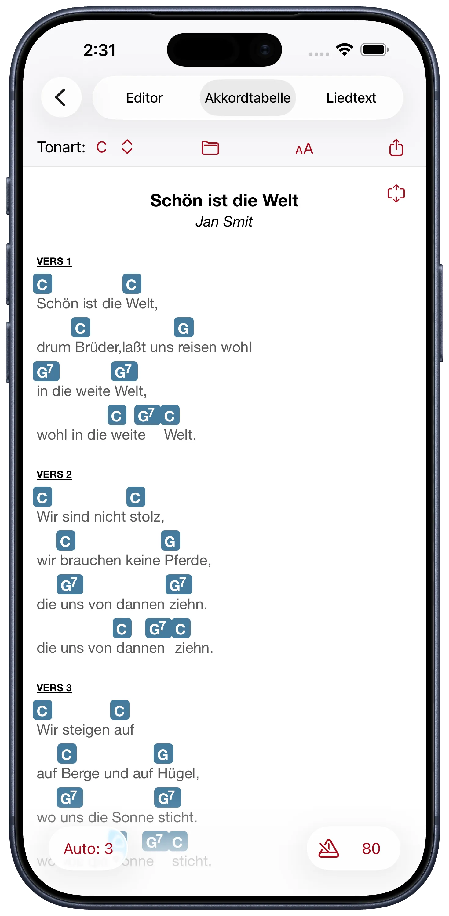 Worship-Song in Chord Craft hinzufügen