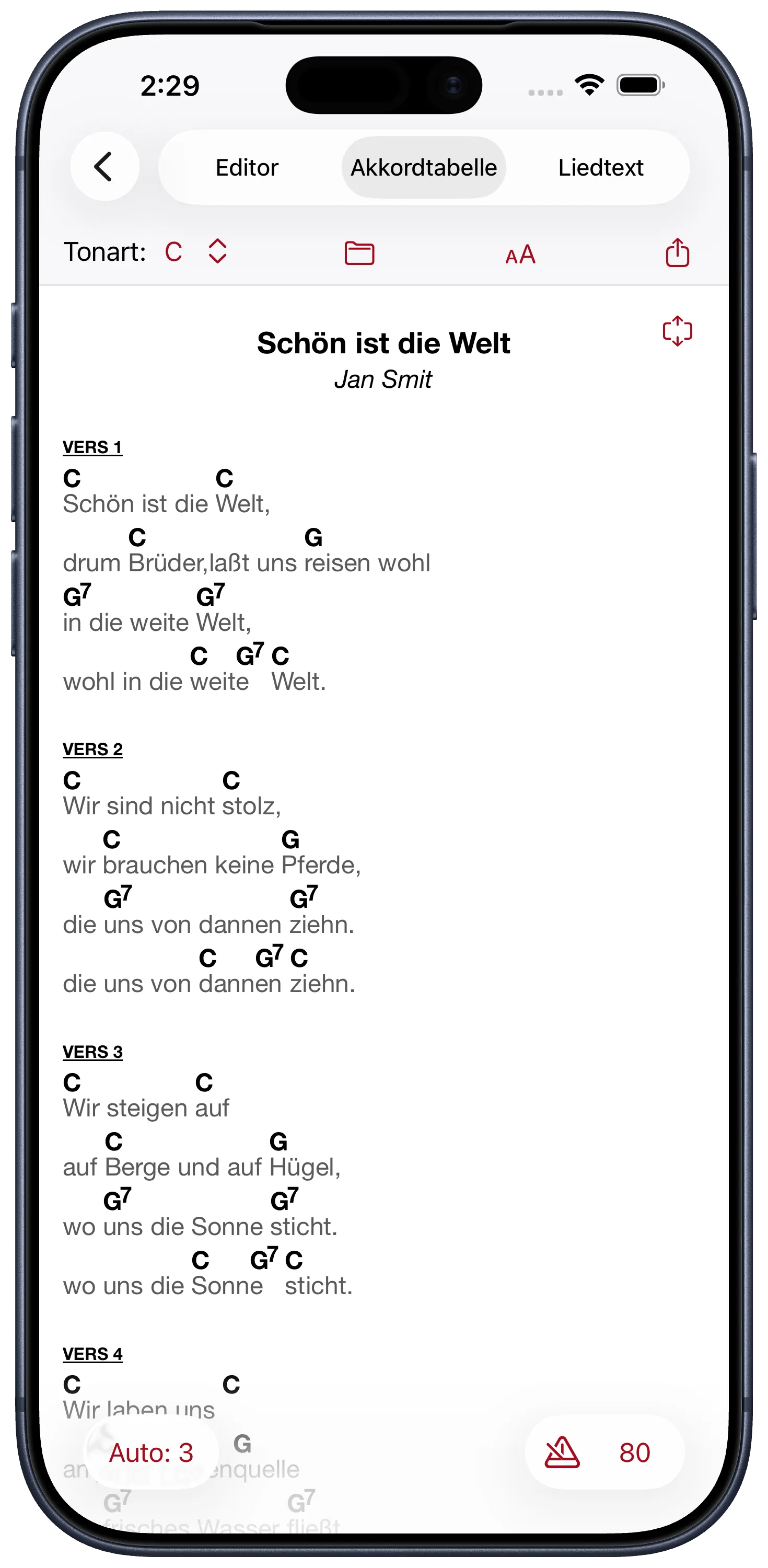 Akkordblatt mit Auto-Scroll