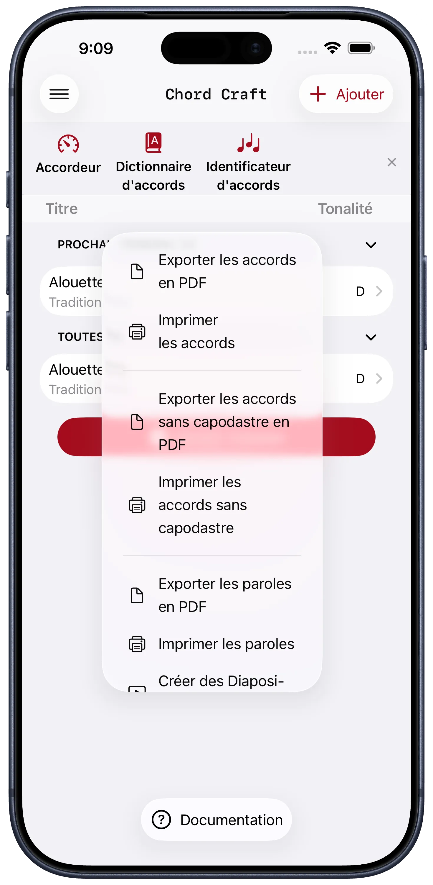 Setlists dans Chord Craft