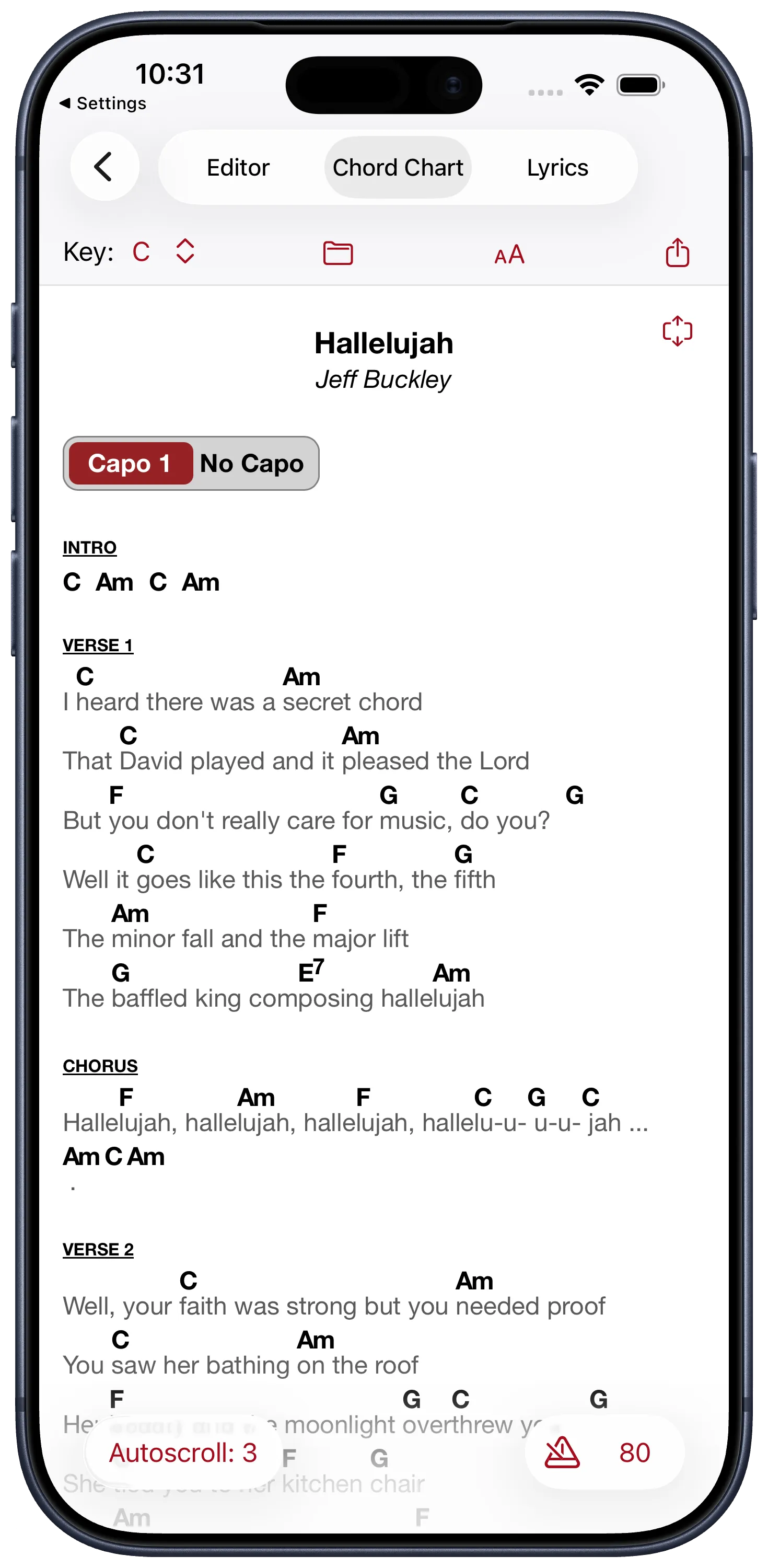 Autoscroll chord chart
