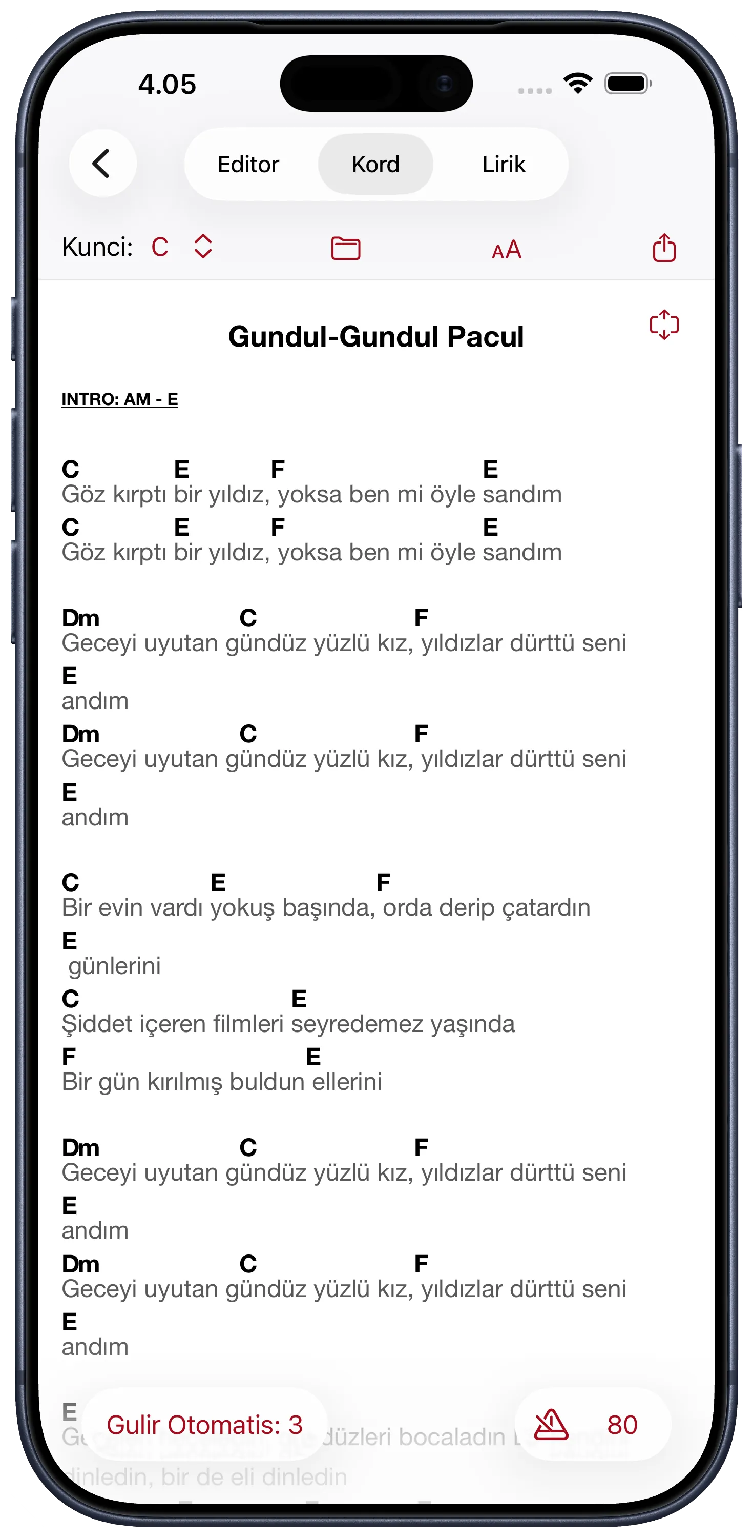 Chart akor dengan gulir otomatis