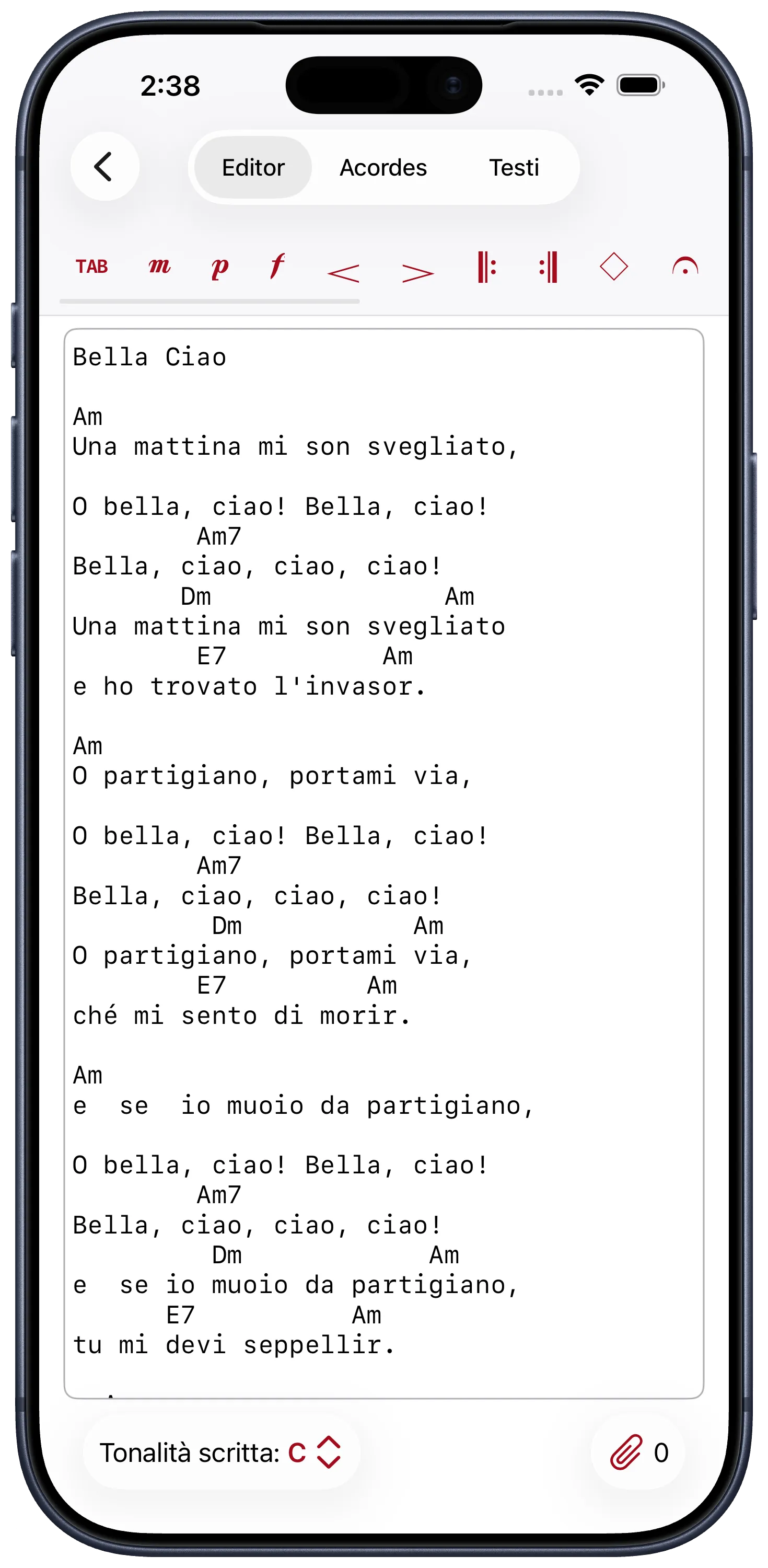 Modifica uno spartito accordi