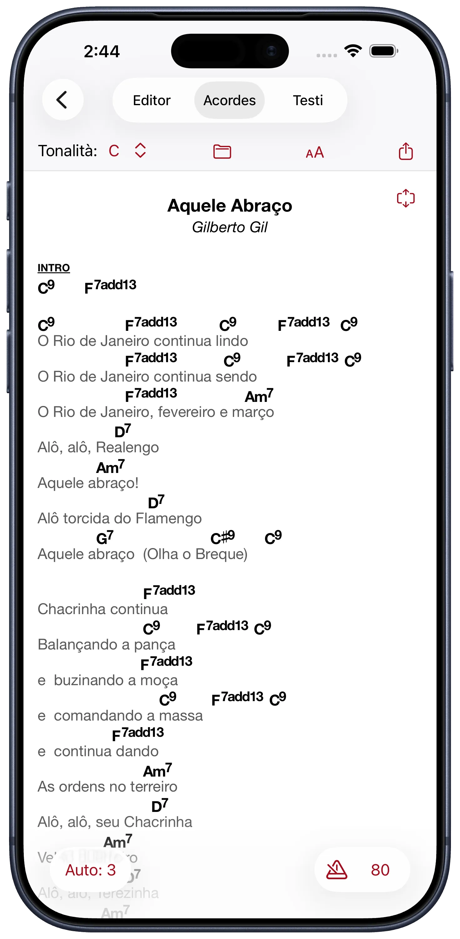 Cifra com rolagem automática