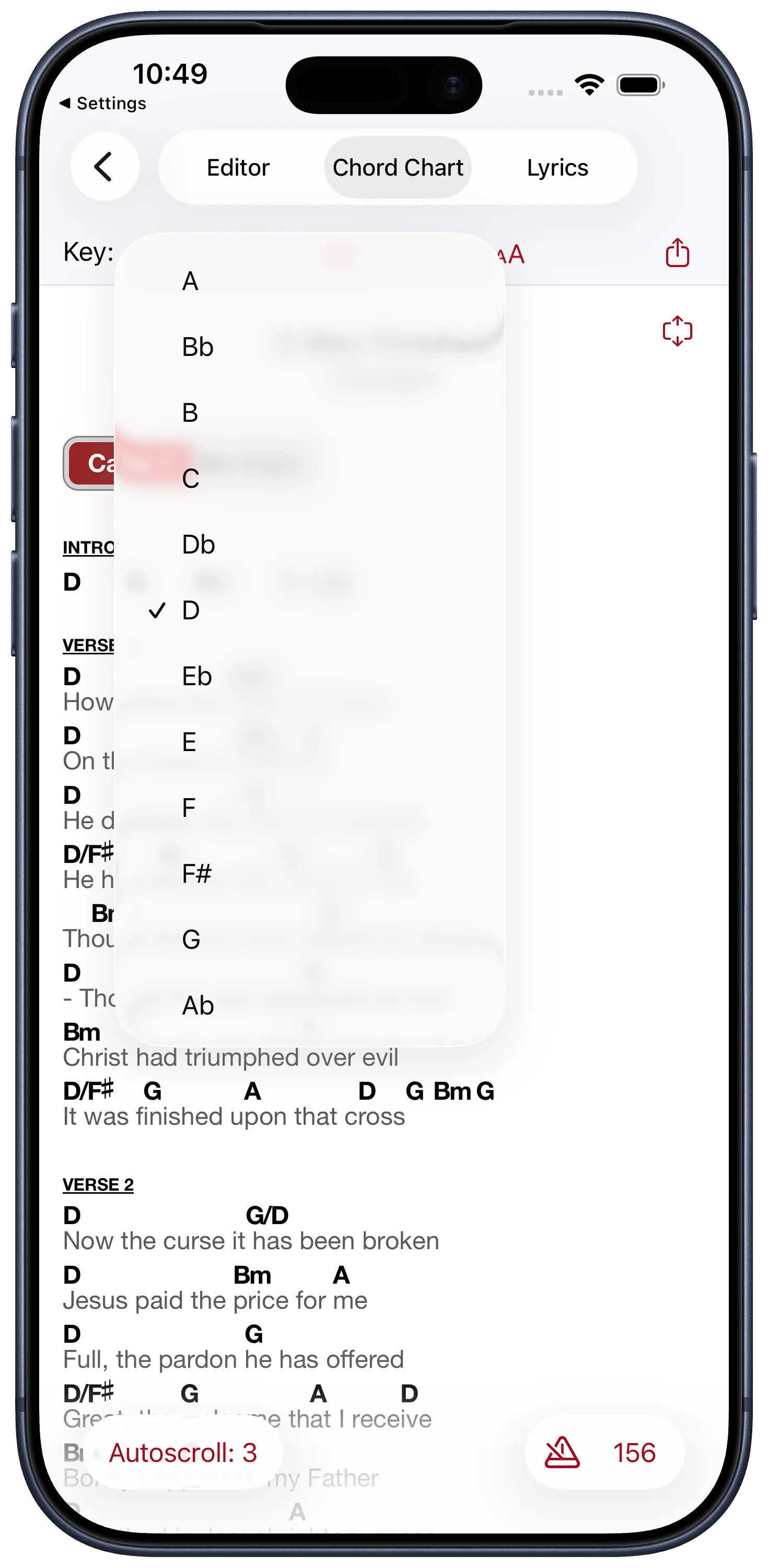 Transpose a worship chord chart