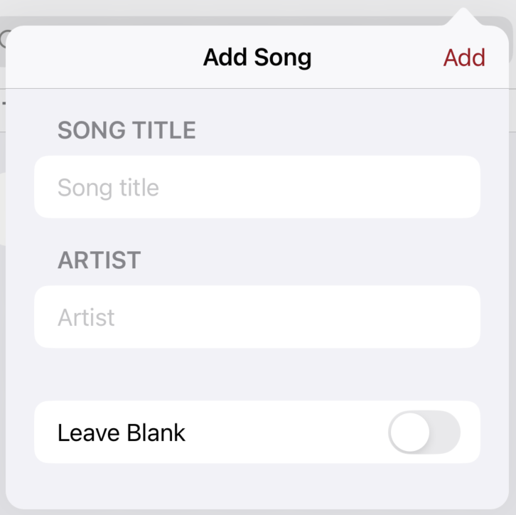 Adding a song through the add button