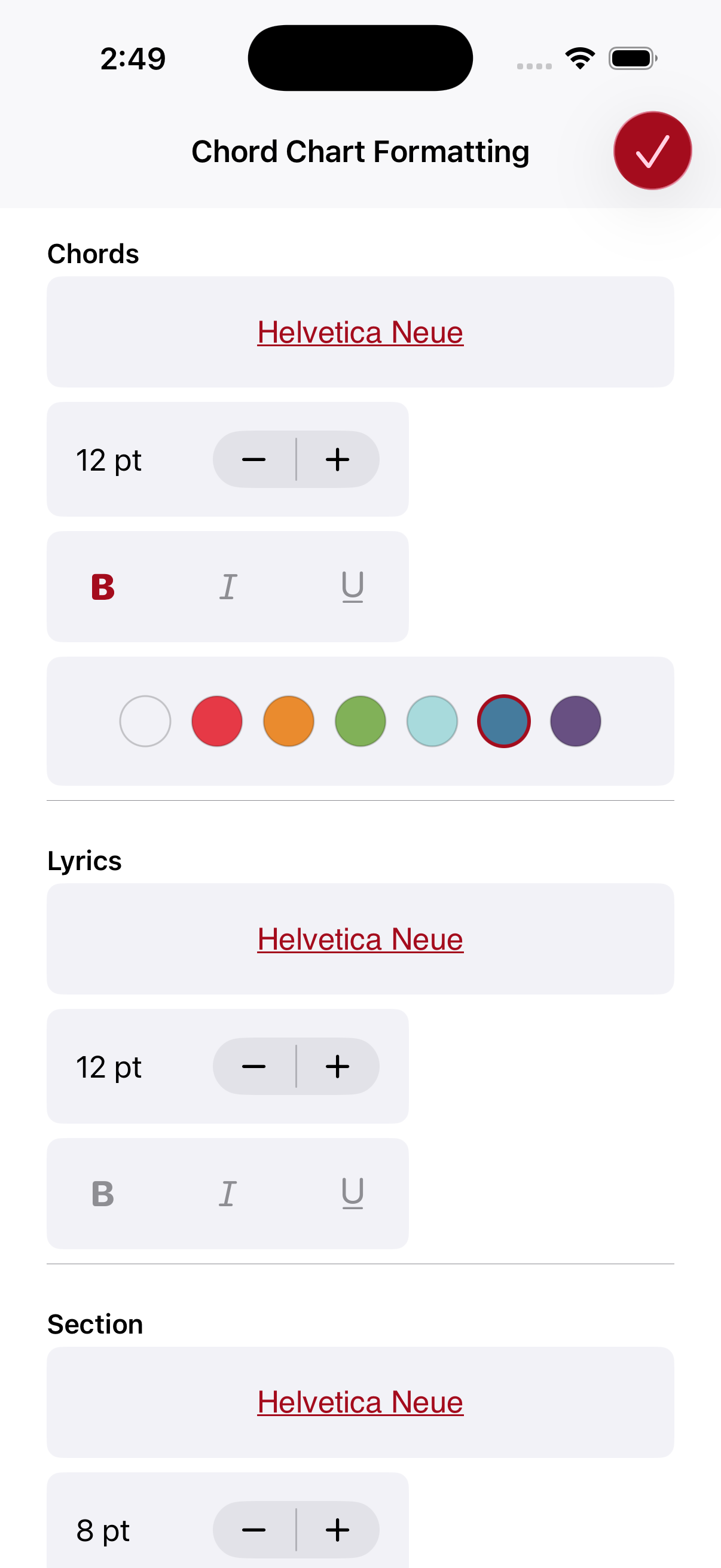 Formatting options